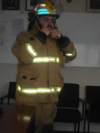 Uniform and helmet. 