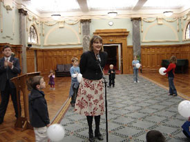 Ruth speaking at book launch. 