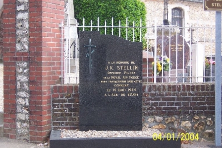 The square St Maclou la Briere in Northern France with James Stellin grave stone. 