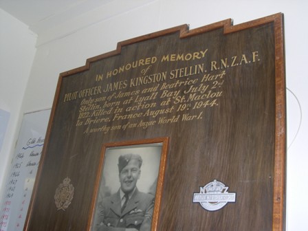 Memorial board at Scots College with a photo of James Stellin in his pilot's uniform. 
