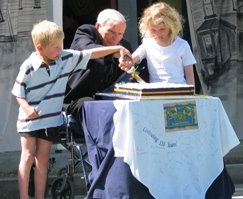 Cutting the cake. 